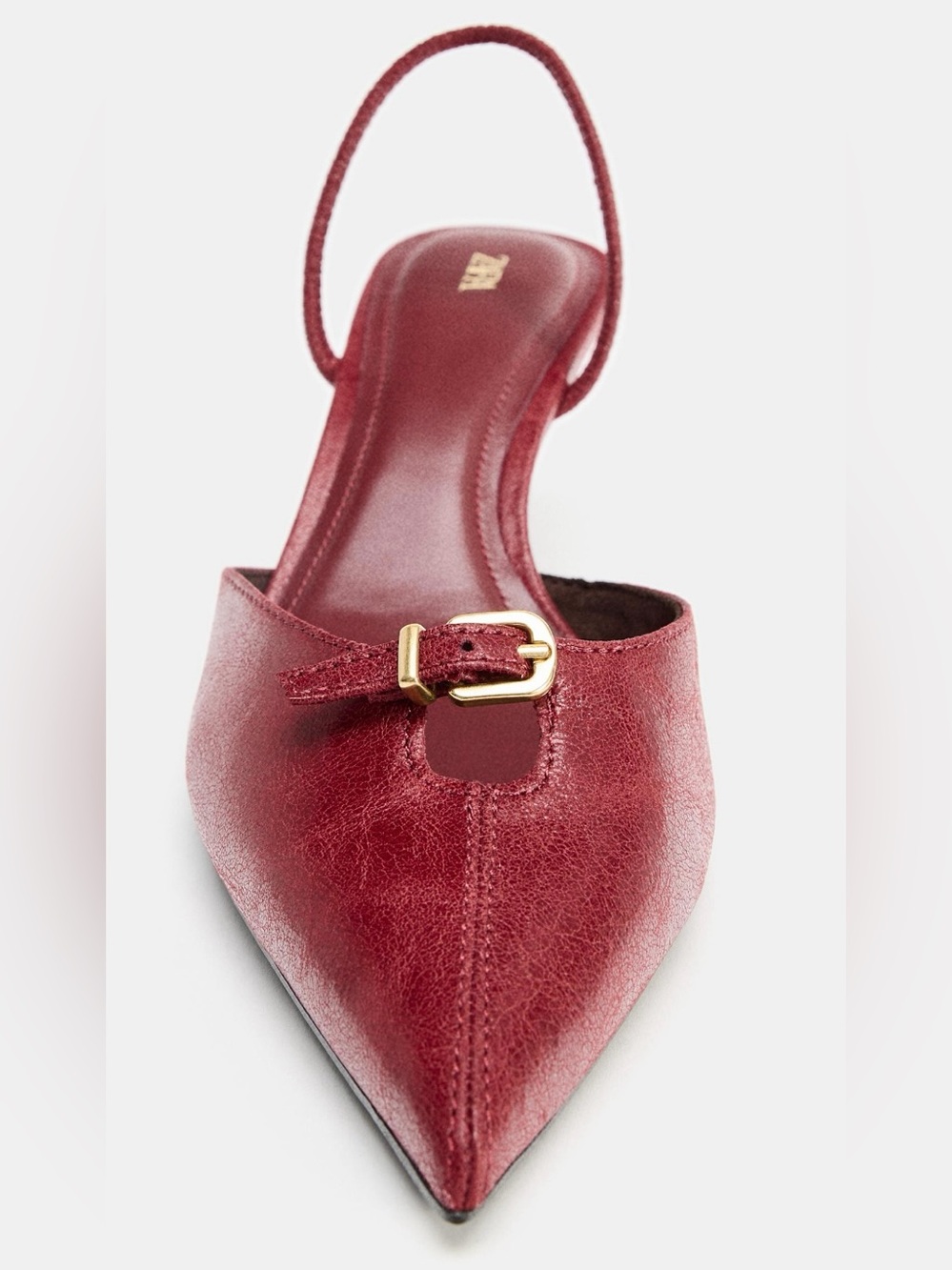 ZARA Slingback Wine Red Pointed Heels with Gold Buckle - Size 9 - NEW - Picture 7 of 7